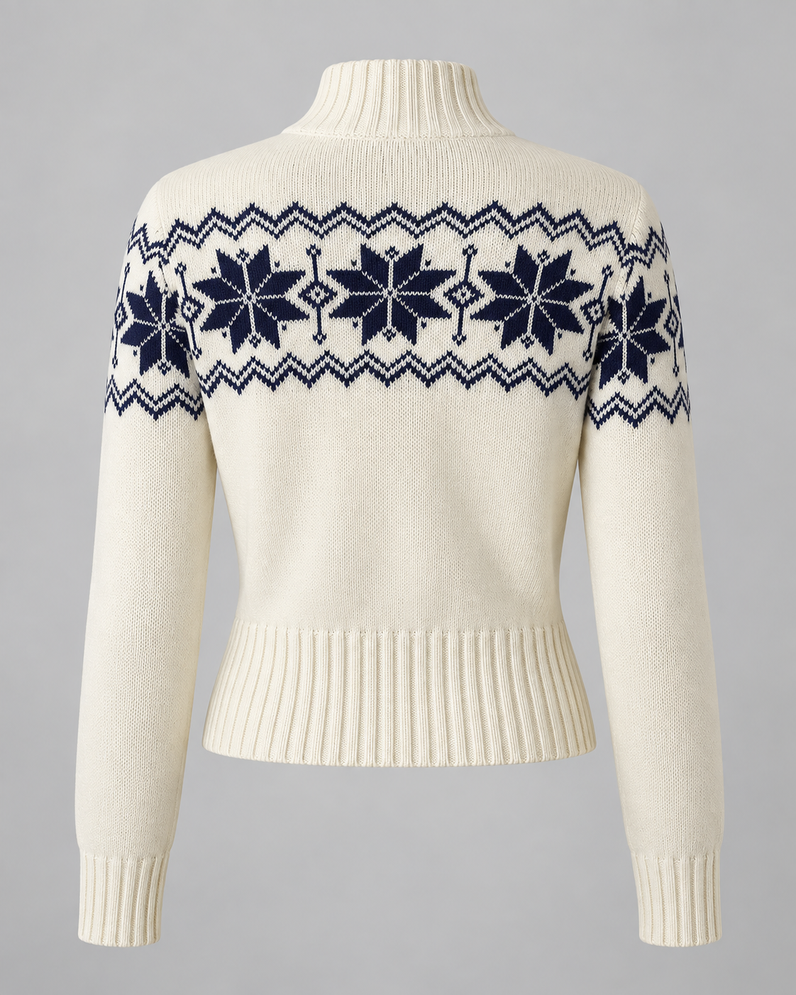 Women's Fair Isle Snowflake Zip Cardigan – Funnel Neck Two-Way Zip Knit