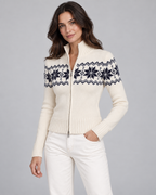 Women's Fair Isle Snowflake Zip Cardigan – Funnel Neck Two-Way Zip Knit
