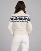 Women's Fair Isle Snowflake Zip Cardigan – Funnel Neck Two-Way Zip Knit
