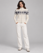 Women's Fair Isle Snowflake Zip Cardigan – Funnel Neck Two-Way Zip Knit