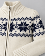 Women's Fair Isle Snowflake Zip Cardigan – Funnel Neck Two-Way Zip Knit