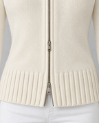 Women's Fair Isle Snowflake Zip Cardigan – Funnel Neck Two-Way Zip Knit