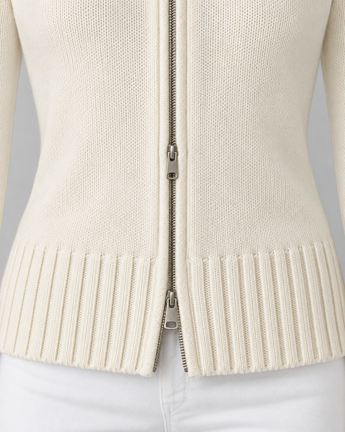 Women's Fair Isle Snowflake Zip Cardigan – Funnel Neck Two-Way Zip Knit