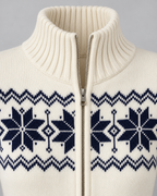 Women's Fair Isle Snowflake Zip Cardigan – Funnel Neck Two-Way Zip Knit