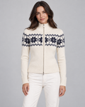 Women's Fair Isle Snowflake Zip Cardigan – Funnel Neck Two-Way Zip Knit