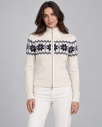 Women's Fair Isle Snowflake Zip Cardigan – Funnel Neck Two-Way Zip Knit