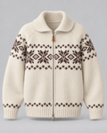 Women's Fair Isle Snowflake Zip-Up Cardigan – Ribbed Collar Two-Way Zip Sweater