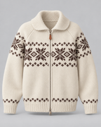 Women's Fair Isle Snowflake Zip-Up Cardigan – Ribbed Collar Two-Way Zip Sweater