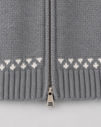 Women's Fair Isle Snowflake Zip-Up Cardigan – Ribbed Collar Two-Way Zip Sweater