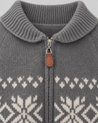 Women's Fair Isle Snowflake Zip-Up Cardigan – Ribbed Collar Two-Way Zip Sweater