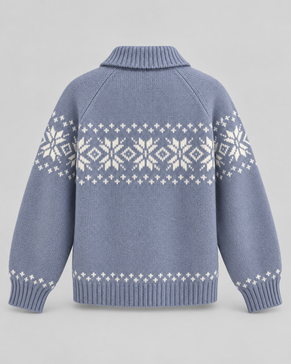 Women's Fair Isle Snowflake Zip-Up Cardigan – Ribbed Collar Two-Way Zip Sweater