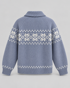 Women's Fair Isle Snowflake Zip-Up Cardigan – Ribbed Collar Two-Way Zip Sweater