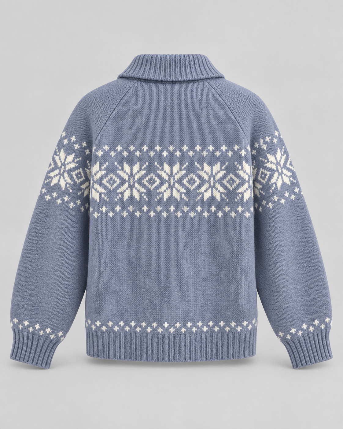 Women's Fair Isle Snowflake Zip-Up Cardigan – Ribbed Collar Two-Way Zip Sweater