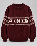 Women's Reindeer Cable Knit Christmas Sweater – Fair Isle Band Holiday Pullover