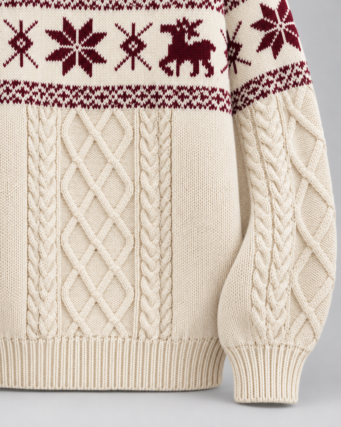 Women's Reindeer Cable Knit Christmas Sweater – Fair Isle Band Holiday Pullover