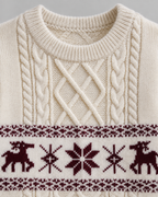 Women's Reindeer Cable Knit Christmas Sweater – Fair Isle Band Holiday Pullover