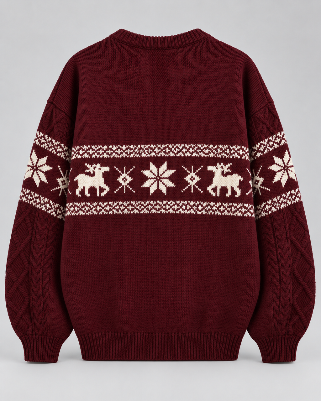 Women's Reindeer Cable Knit Christmas Sweater – Fair Isle Band Holiday Pullover