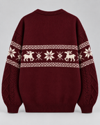 Women's Reindeer Cable Knit Christmas Sweater – Fair Isle Band Holiday Pullover