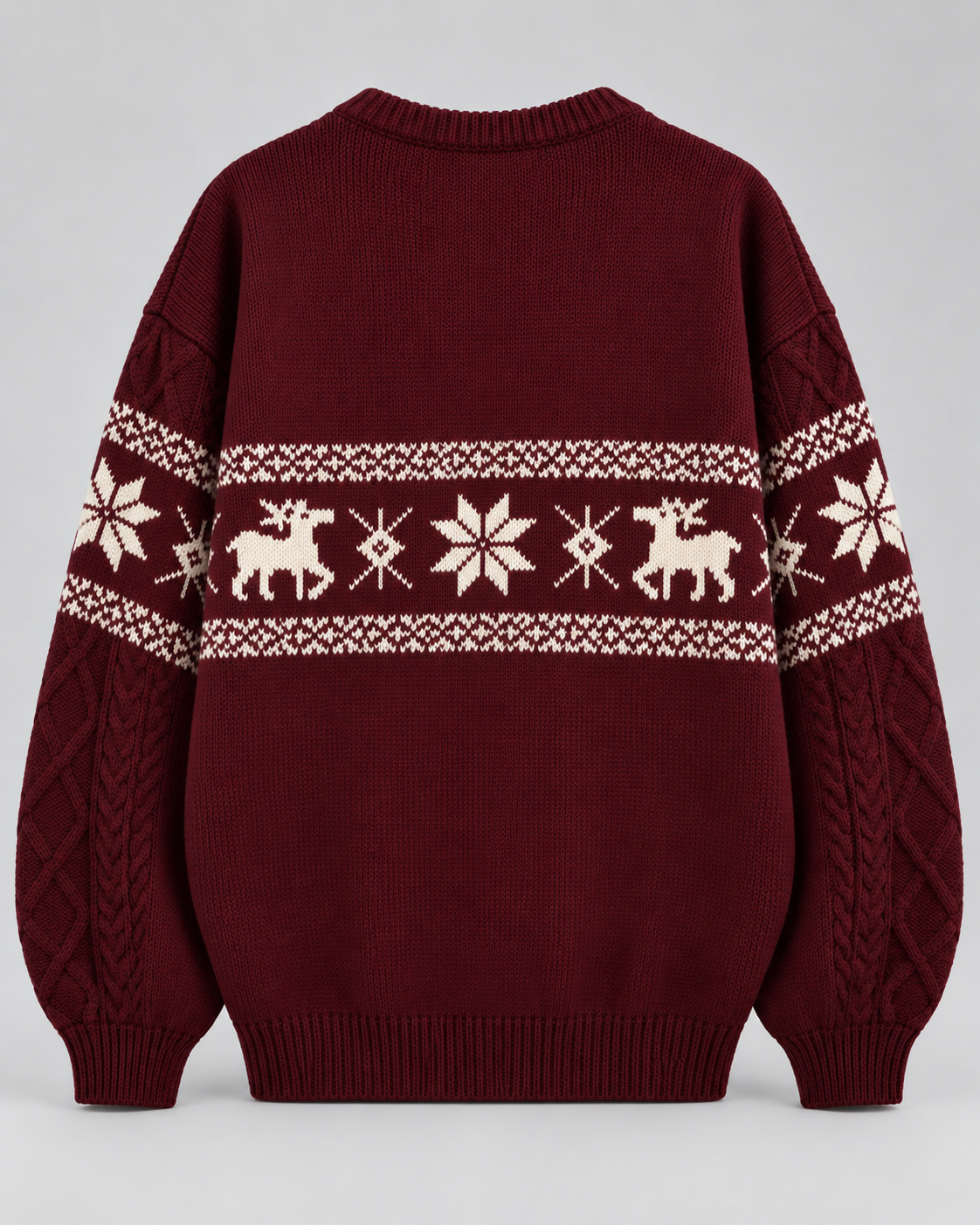 Women's Reindeer Cable Knit Christmas Sweater – Fair Isle Band Holiday Pullover