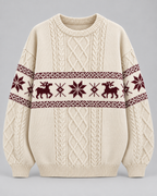 Women's Reindeer Cable Knit Christmas Sweater – Fair Isle Band Holiday Pullover