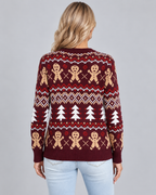 Women's Gingerbread Christmas Sweater – Fair Isle Crew Neck Holiday Knit
