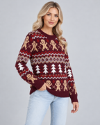 Women's Gingerbread Christmas Sweater – Fair Isle Crew Neck Holiday Knit
