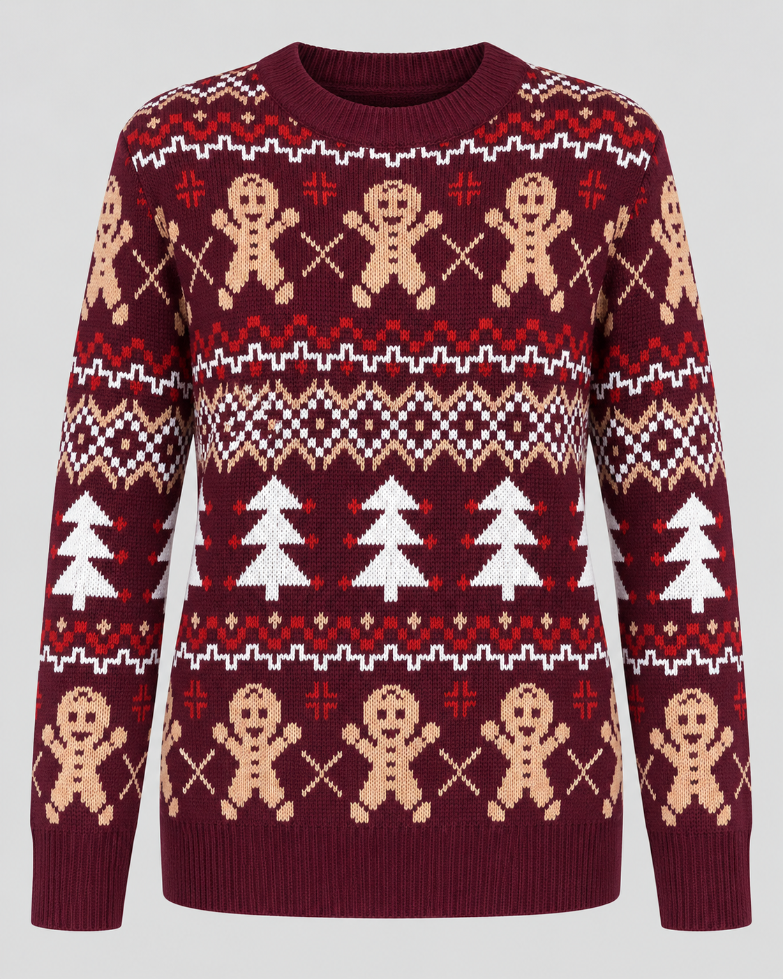 Women's Gingerbread Christmas Sweater – Fair Isle Crew Neck Holiday Knit