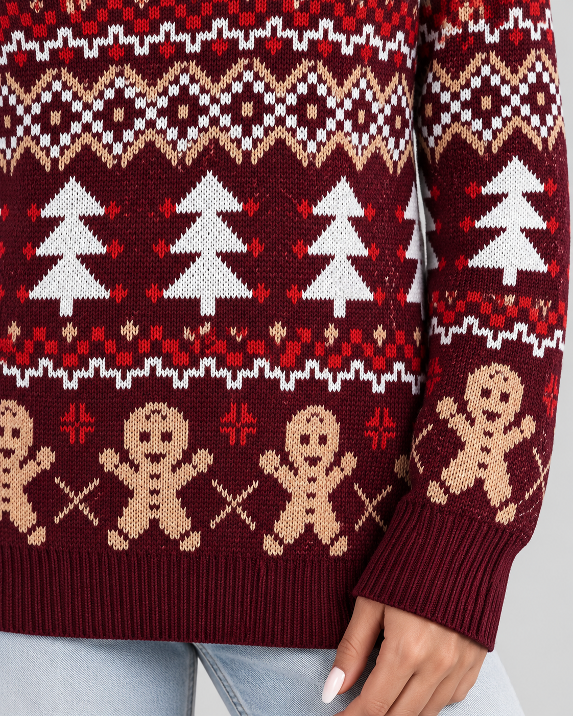 Women's Gingerbread Christmas Sweater – Fair Isle Crew Neck Holiday Knit