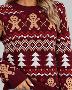 Women's Gingerbread Christmas Sweater – Fair Isle Crew Neck Holiday Knit