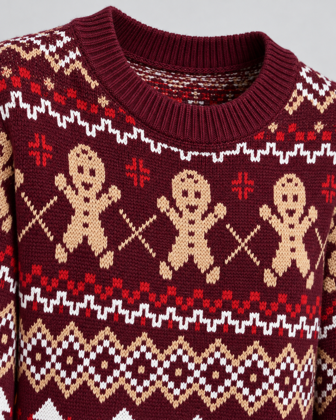Women's Gingerbread Christmas Sweater – Fair Isle Crew Neck Holiday Knit