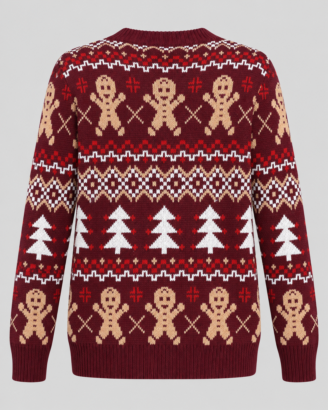 Women's Gingerbread Christmas Sweater – Fair Isle Crew Neck Holiday Knit