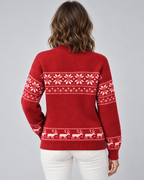 Women's Snowflake and Reindeer Christmas Sweater – Mock Neck Fair Isle Knit