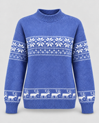 Women's Snowflake and Reindeer Christmas Sweater – Mock Neck Fair Isle Knit