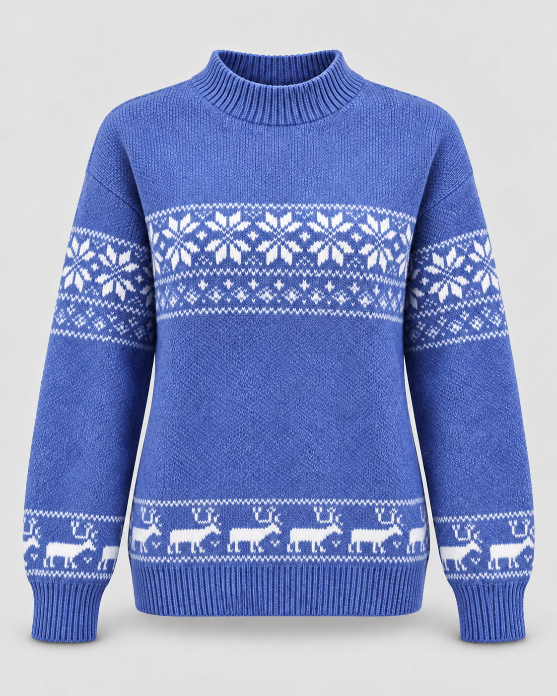 Women's Snowflake and Reindeer Christmas Sweater – Mock Neck Fair Isle Knit