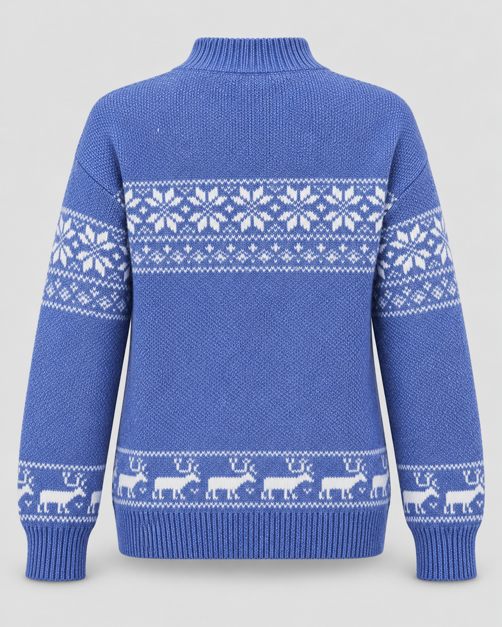 Women's Snowflake and Reindeer Christmas Sweater – Mock Neck Fair Isle Knit