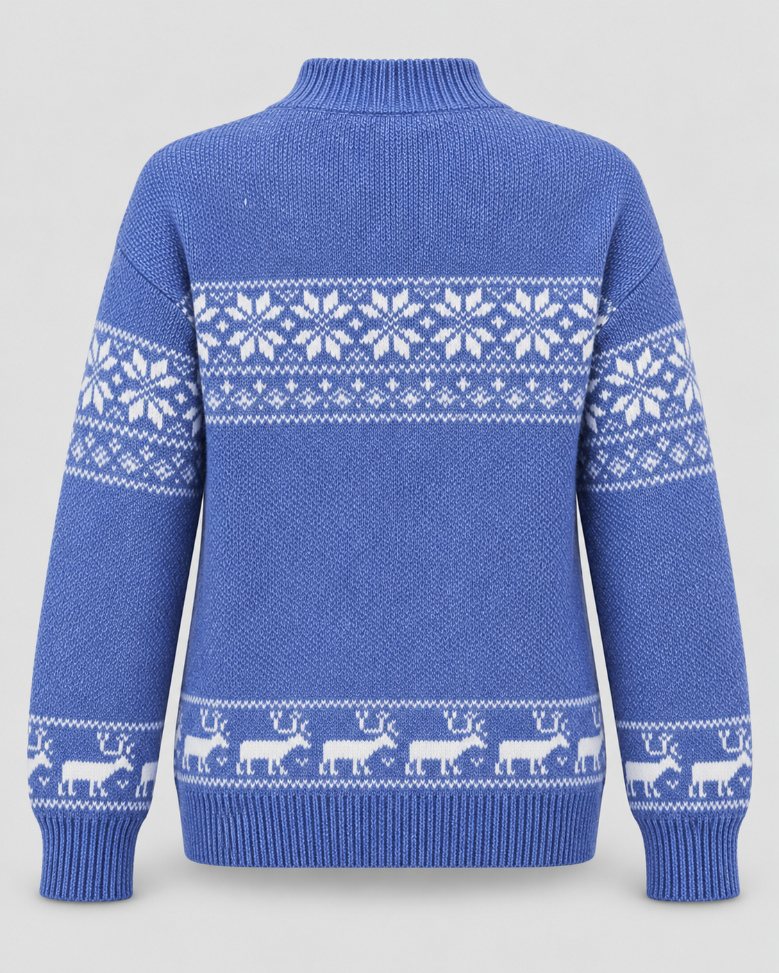 Women's Snowflake and Reindeer Christmas Sweater – Mock Neck Fair Isle Knit