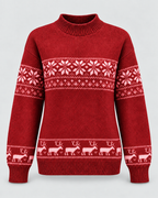 Women's Snowflake and Reindeer Christmas Sweater – Mock Neck Fair Isle Knit