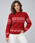 Women's Snowflake and Reindeer Christmas Sweater – Mock Neck Fair Isle Knit