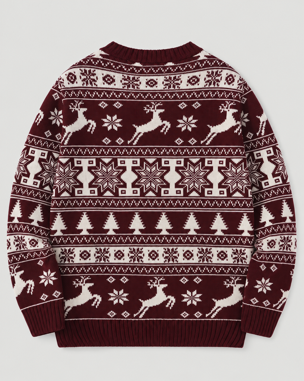 Women's Reindeer and Fir Tree Christmas Sweater – Fair Isle Crew Neck Holiday Pullover