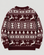 Women's Reindeer and Fir Tree Christmas Sweater – Fair Isle Crew Neck Holiday Pullover