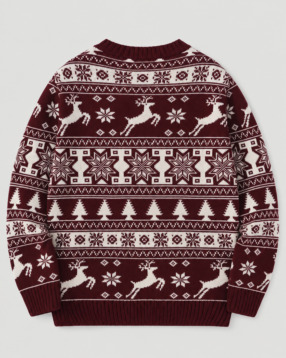 Women's Reindeer and Fir Tree Christmas Sweater – Fair Isle Crew Neck Holiday Pullover