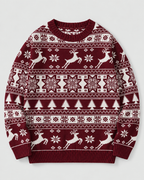 Women's Reindeer and Fir Tree Christmas Sweater – Fair Isle Crew Neck Holiday Pullover