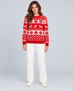 Women's Reindeer Snowflake Christmas Sweater – Fair Isle Crew Neck Holiday Knit