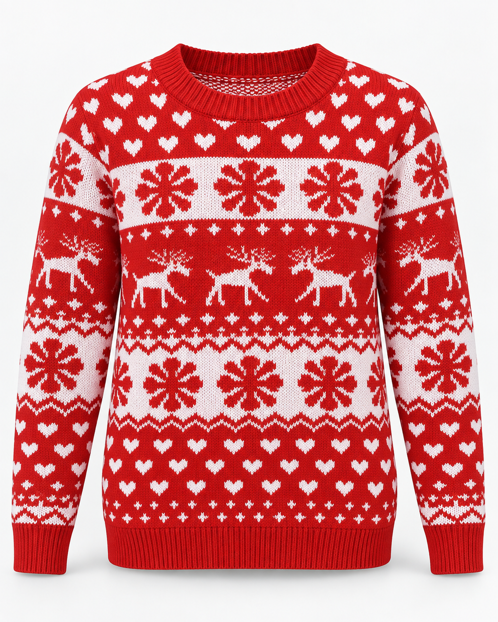 Women's Reindeer Snowflake Christmas Sweater – Fair Isle Crew Neck Holiday Knit