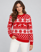 Women's Reindeer Snowflake Christmas Sweater – Fair Isle Crew Neck Holiday Knit
