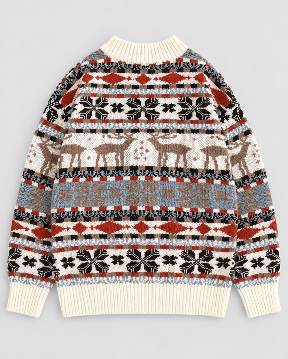 Women's Reindeer Snowflake Mock Neck Sweater – Nordic Fair Isle Holiday Knit