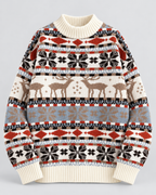 Women's Reindeer Snowflake Mock Neck Sweater – Nordic Fair Isle Holiday Knit