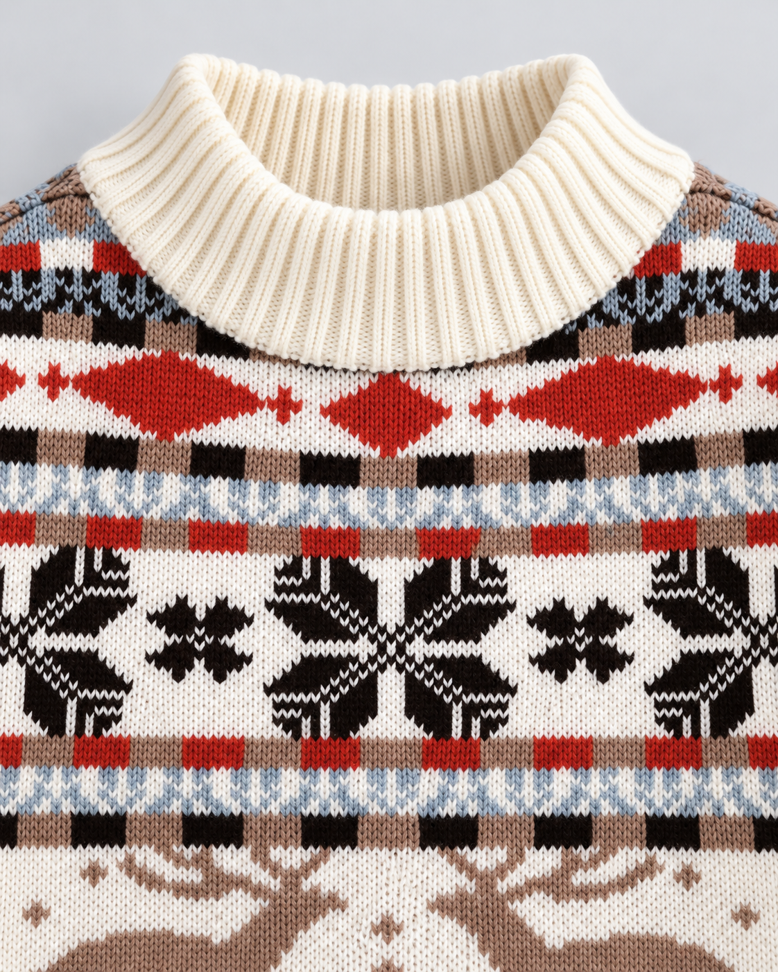 Women's Reindeer Snowflake Mock Neck Sweater – Nordic Fair Isle Holiday Knit