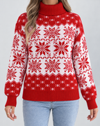 Women's All-Over Snowflake Christmas Turtleneck – Fair Isle Holiday Sweater