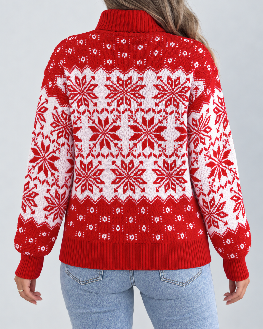 Women's All-Over Snowflake Christmas Turtleneck – Fair Isle Holiday Sweater